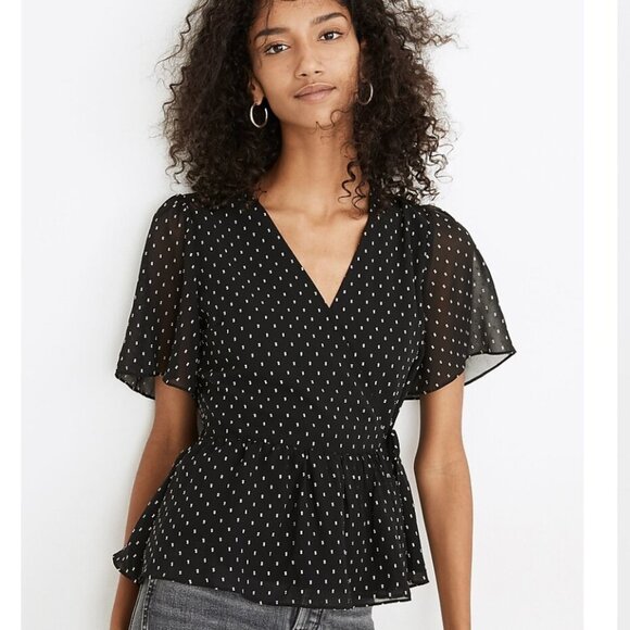 Madewell Flutter-Sleeve Peplum Top in Clipdot Size XS - Picture 1 of 7